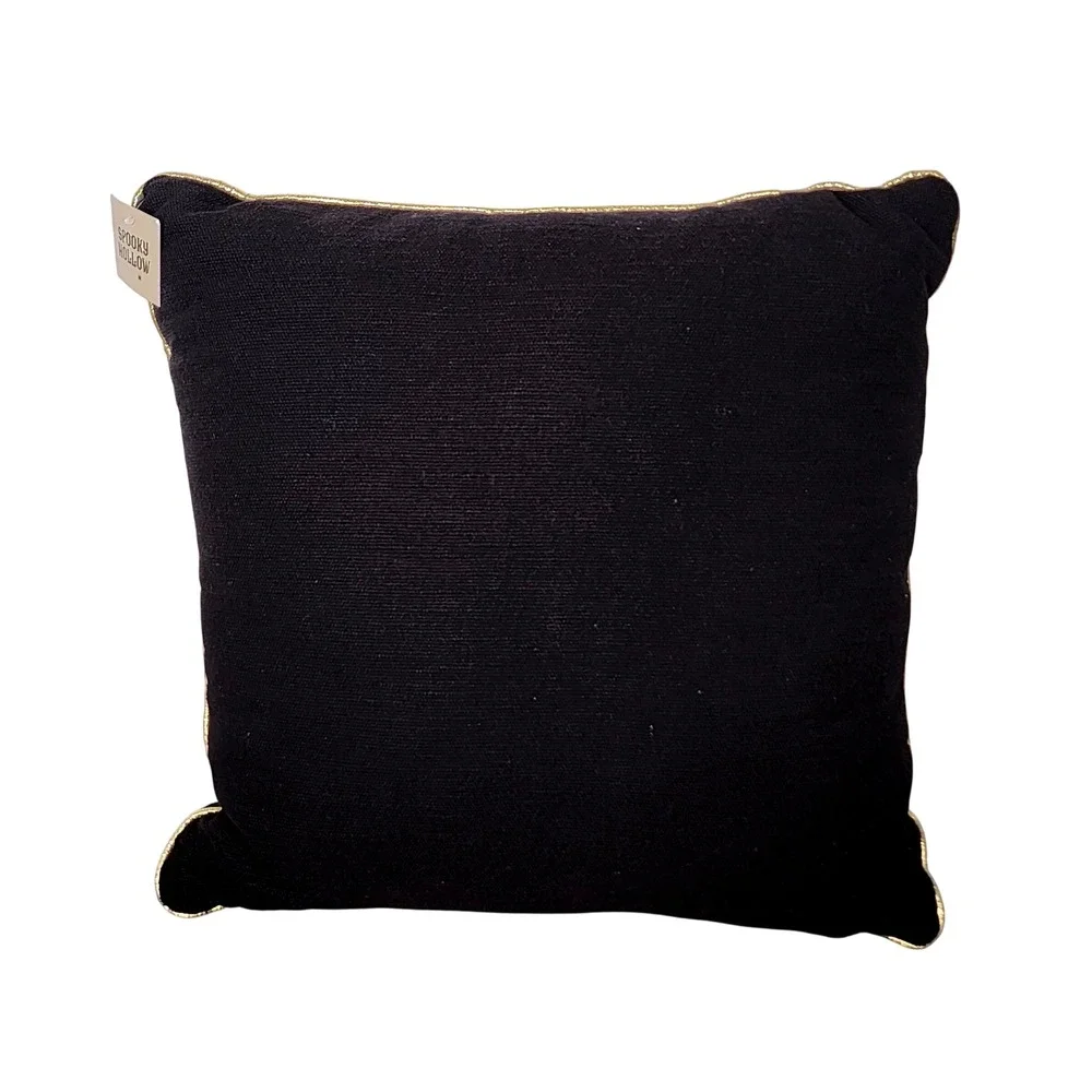 Halloween Beaded‎ Ghost Witch Throw Pillow 18x18 Black Boo Jee Bats Fall Spooky